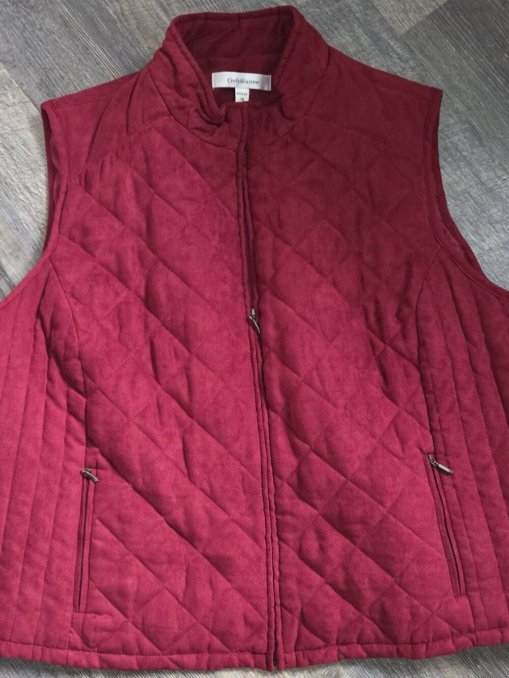 Croft&Barrow Burgundy Quilted Vest Faux-Suede Full Front Zipper Sz 3X
